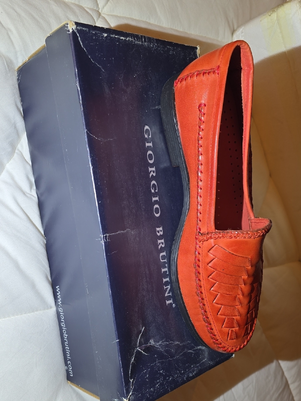 Giorgio Brutini Red-Orange Woven Leather Slip-On Loafer